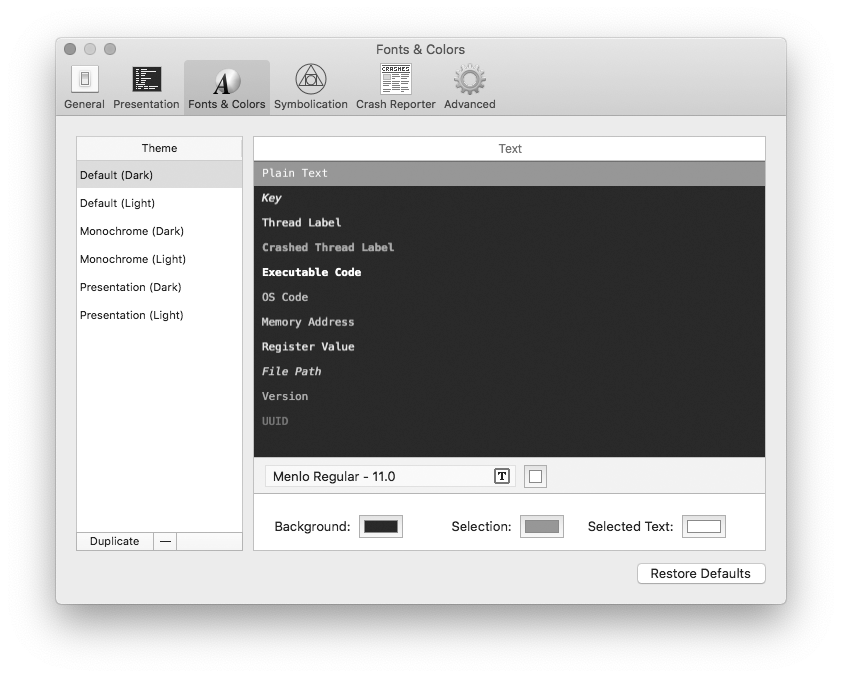 Preferences - Fonts & Colors