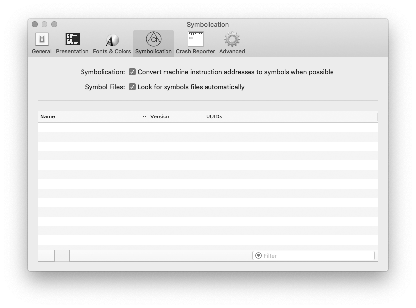 Preferences - Symbolication